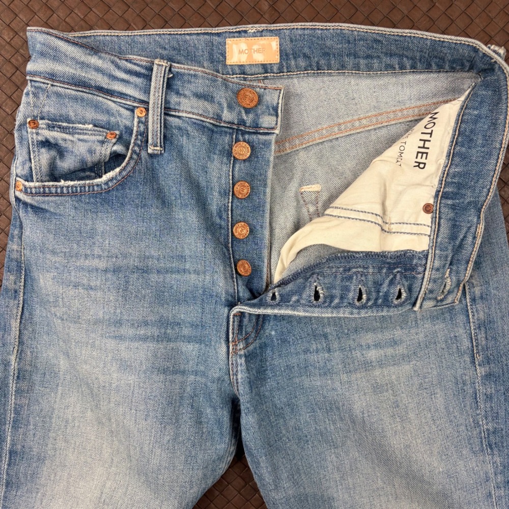 Mother The Pixie Tomcat Crop Jeans Not Cut & Pasted Distressed Blue 25 10194-624 - Picture 9 of 9